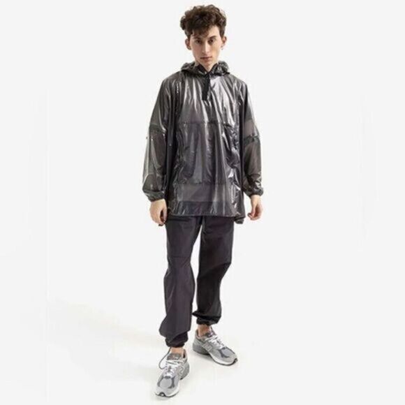 NWT Rains Unisex Ultra Light Anorak Black Raincoat - Built in Hood - Size L - Picture 1 of 13